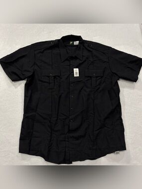 The Force Sentry Plus Black Short Sleeve Button+Zip Uniform Shirt Mens Size 20.5